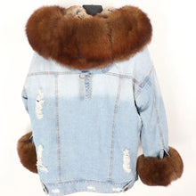 Načítať obrázok do zobrazovača galérie, Dámska rifľová bunda s pravou kožušinou KENDALL Dámska rifľová bunda s pravou kožušinou Topkozuchy.sk