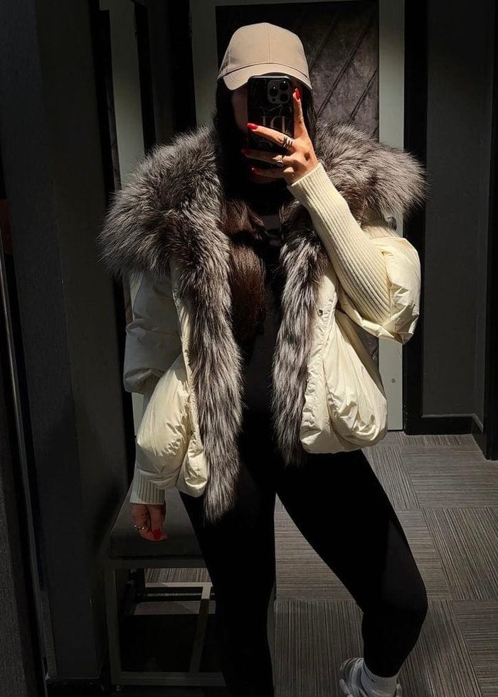 Dámska páperová oversize bunda s pravou kožušinou "ARIA" Clothing Topkozuchy.sk