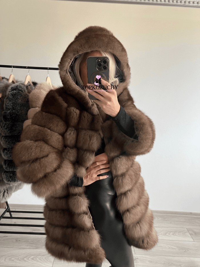 Dámsky pravý kožuch z líšky s kapucňou 6v1 "HOODY" Clothing Topkozuchy.sk