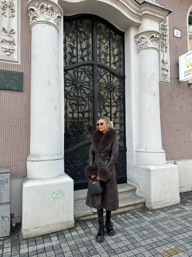 Dámsky luxusný pravý kožený kabát s pravou kožušinou “AMY” Topkozuchy.sk