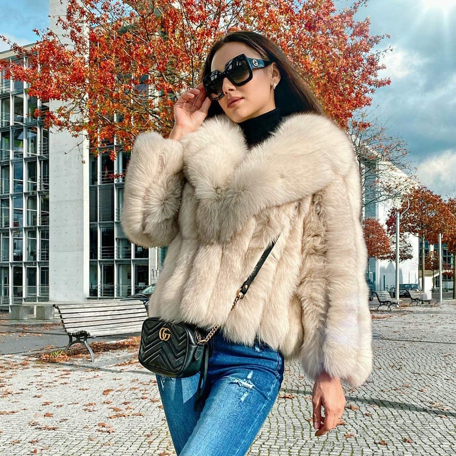 Dámsky luxusný pravý kožuch z líšky s golierom HERMS Clothing Topkožuchy.sk