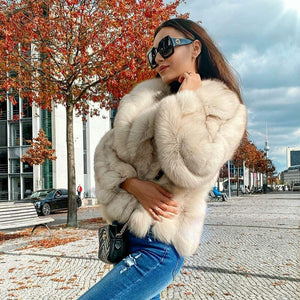 Dámsky luxusný pravý kožuch z líšky s golierom HERMS Clothing Topkožuchy.sk