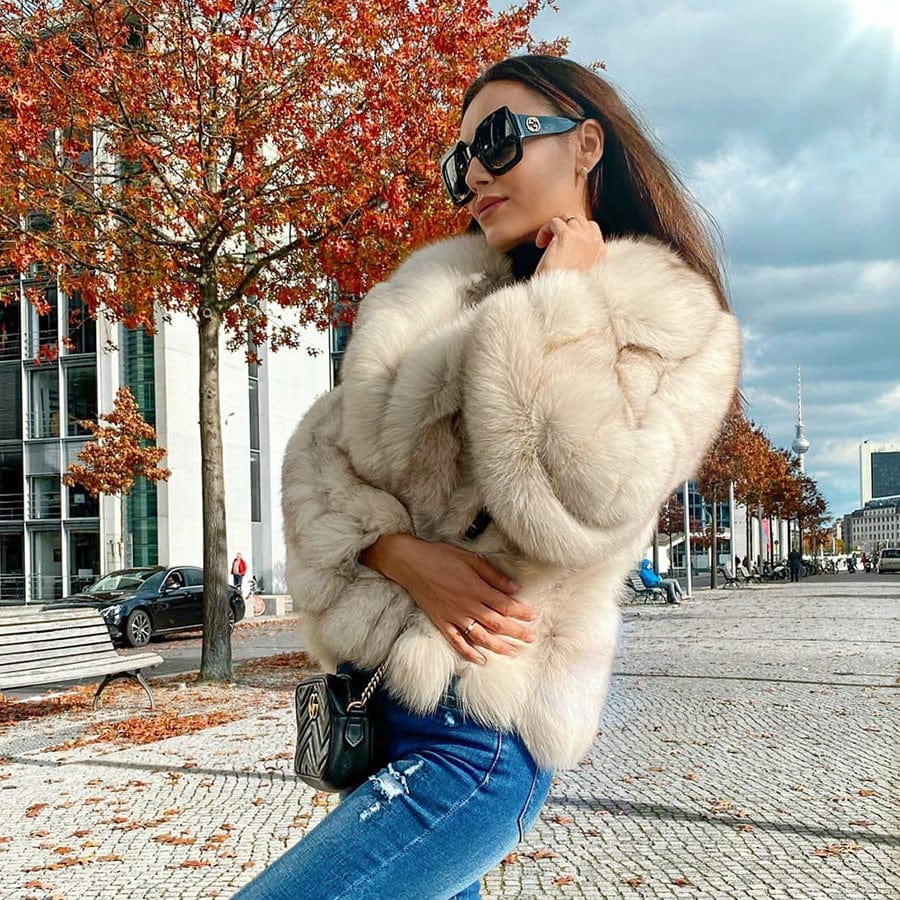 Dámsky luxusný pravý kožuch z líšky s golierom HERMS Clothing Topkožuchy.sk