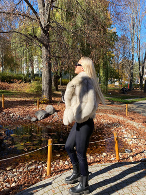 Dámsky luxusný pravý kožuch z líšky s golierom HERMS Clothing Topkozuchy.sk
