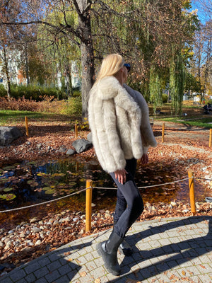 Dámsky luxusný pravý kožuch z líšky s golierom HERMS Clothing Topkozuchy.sk