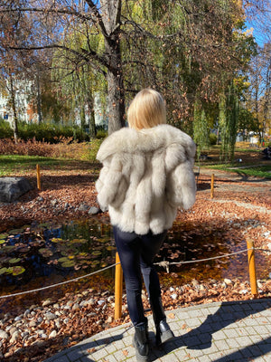 Dámsky luxusný pravý kožuch z líšky s golierom HERMS Clothing Topkozuchy.sk