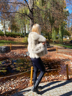 Dámsky luxusný pravý kožuch z líšky s golierom HERMS Clothing Topkozuchy.sk