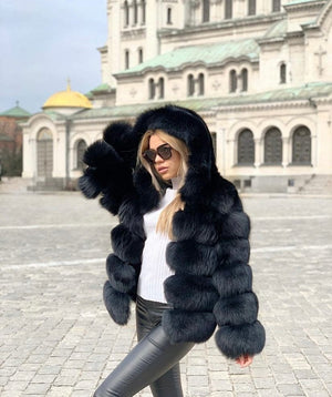 Dámsky hustý pravý kožušok s kapucňou “NAILA” Topkožuchy.sk